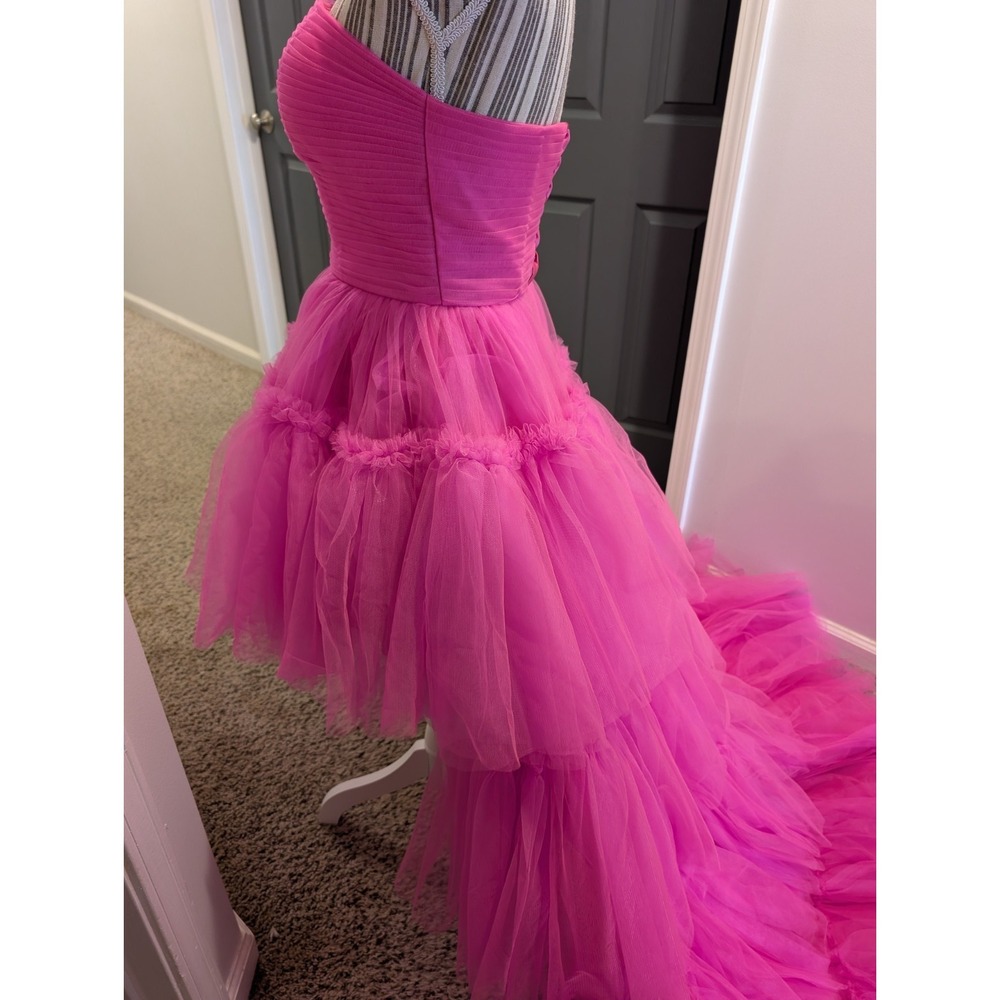 NEW Hot Pink Strapless Hi-Low Tulle Tiered Corset Back Prom Dress Size 0 - Picture 6 of 10